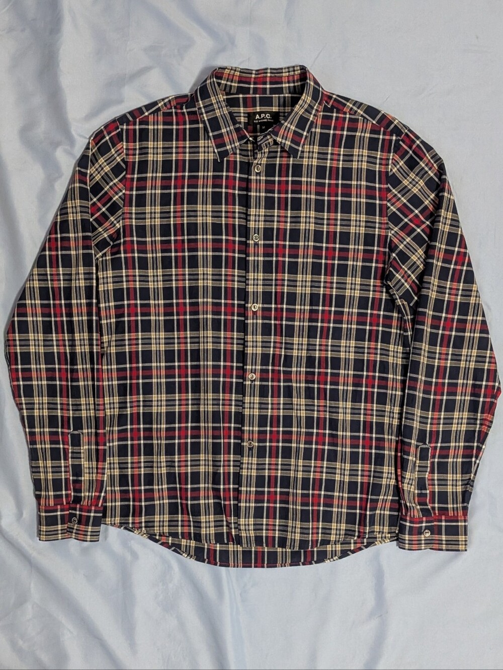A.P.C. Men's Plaid Button Up Shirt 100% Cotton Long Sleeve M